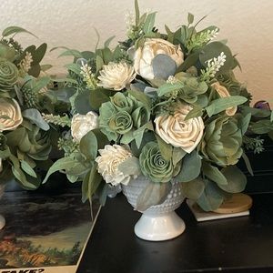 Sola Wood flower large centerpiece, Sage green and white